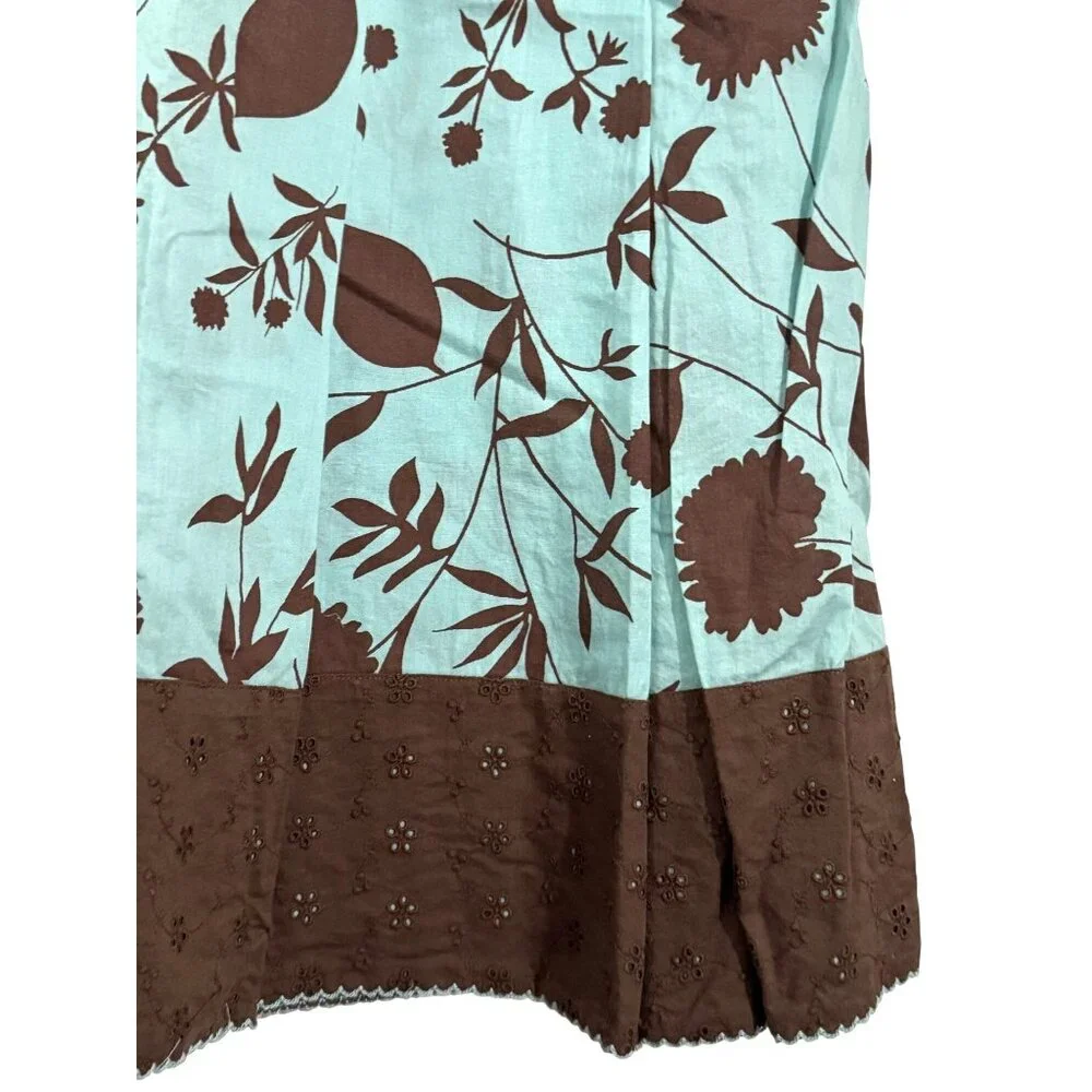 Turquoise & Brown Floral Merona Cotton Skirt With Eyelet Hem Design Womens Size - Picture 5 of 6